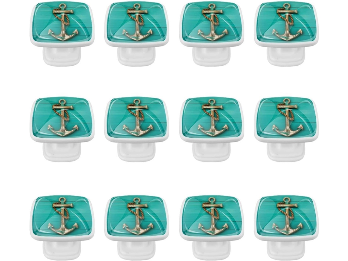 Puxadores E Maçanetas Quadradas Para Armários De Cozinha, Conjunto De 12 Peças, Modelo Anchor Deck Blue Summer Ocean