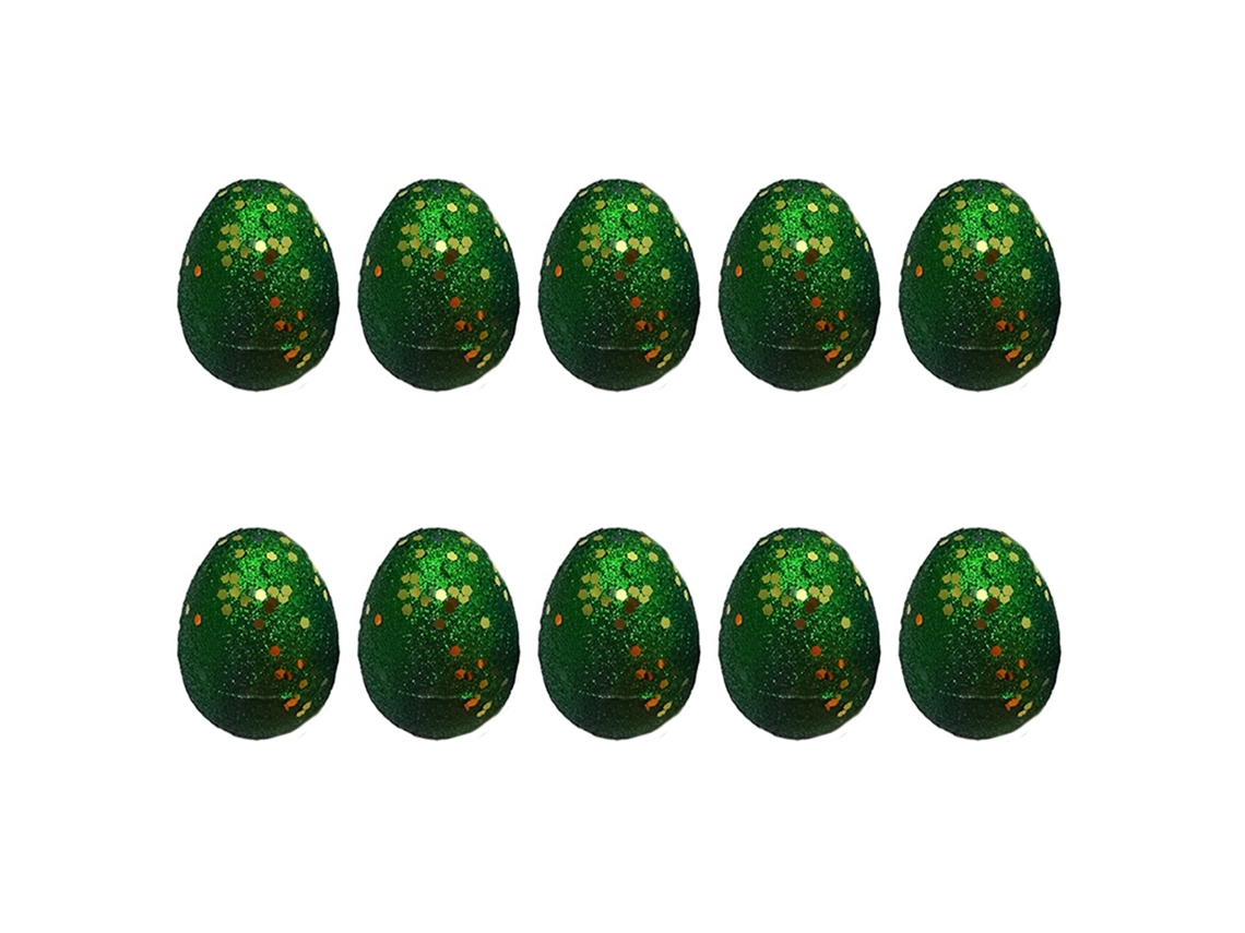 Laxiscreed Ovos De Páscoa De Plástico Com Revestimento Metálico, Pack Com 10, Cor Verde Com Pó Polvilhado