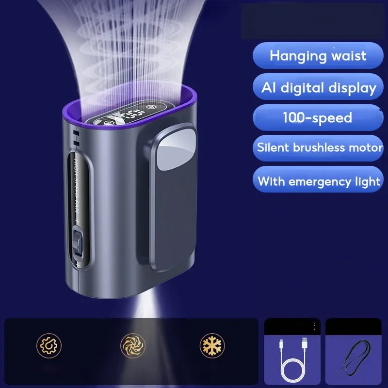 Clipe para Ventilador de Cinto , Bateria de 6000mah, 100 Velocidades de Ventilação, com Iluminação. MDUG (canal Único)