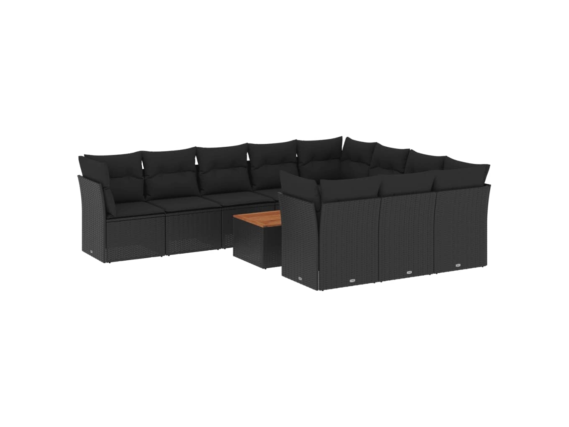 Conjunto de 11 sofás de jardim com almofadões Vime Pe Preto MAISON EXCLUSIVE