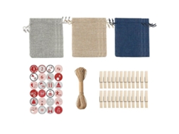 Calendário De Adviento Com 24 Sacolas De Tela Preenchíveis Para Homens Mulheres Crianças Com Adesivos Natalinos Vermelho
