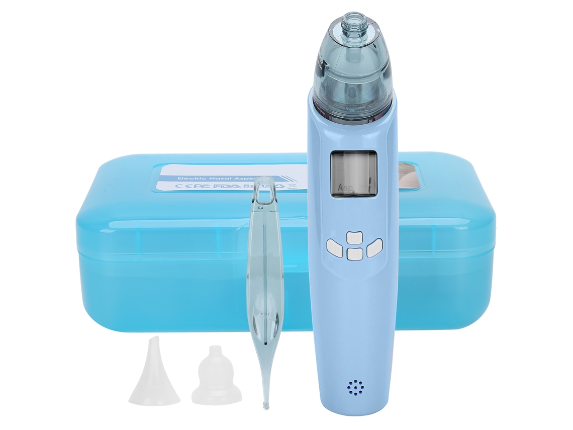 Limpeza Nasal Elétrica Bebê Com Música Led 3 Níveis De Aspiração Pontas Silicone Azul