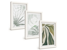 Um Conjunto De Imagens Decorativas Em Uma Moldura Folhas De Plantas Em Verde E Cinza Moldura Branca Pinturas De Quarto Espelharte (3 Peças 20x30 Cm)