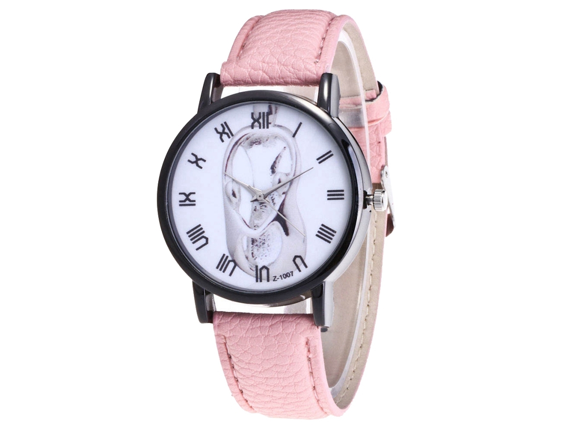 Relógio Casual Unissex de Pulso com Pulseira Pu e Movimento de Quartzo (rosa)