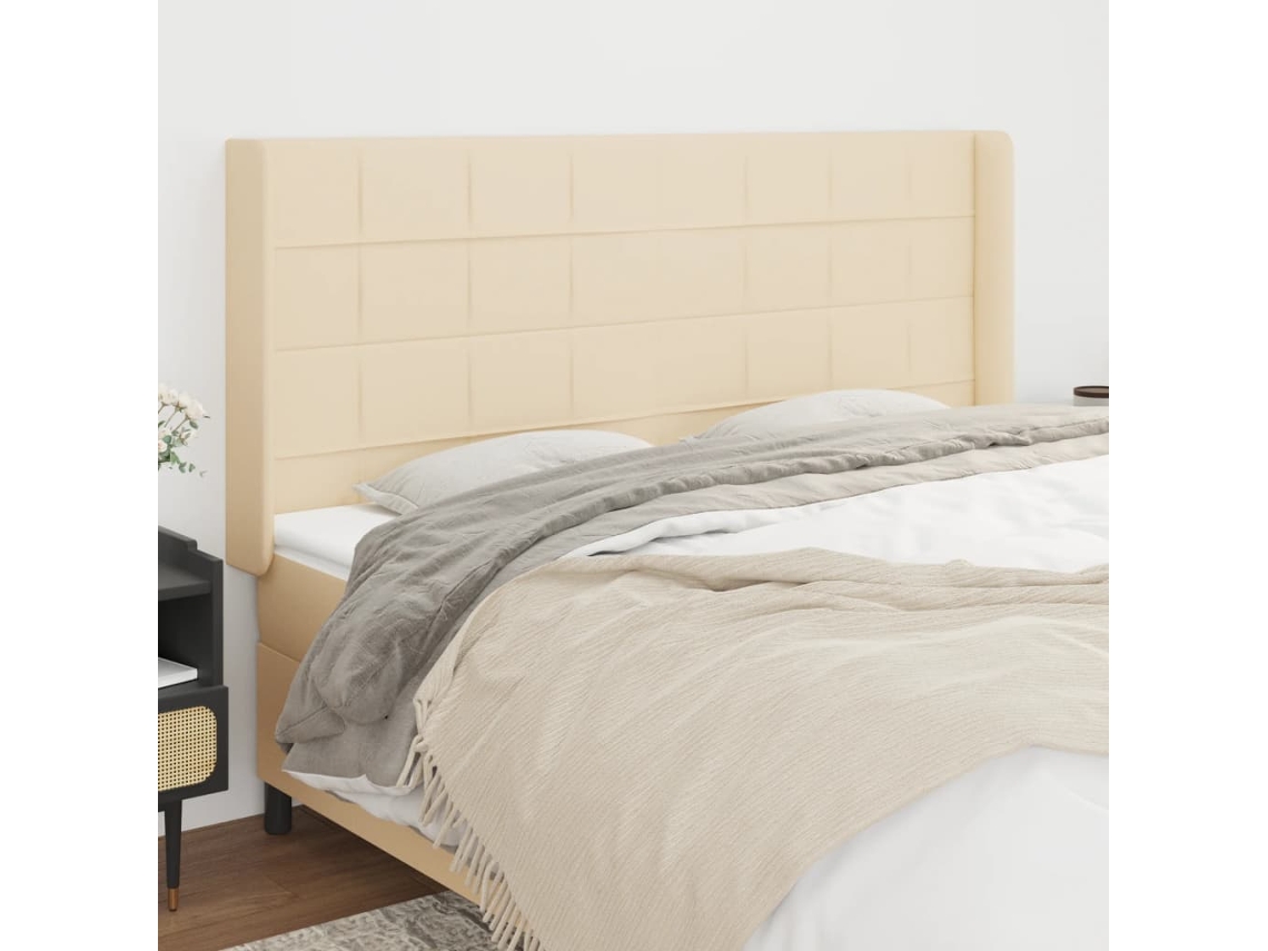 Vidaxl Cabeceira De Cama C/ Abas Tecido 183x16x118/128 Cm Creme