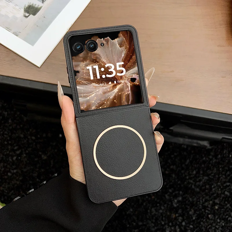 (preto, Motorola Razr 2025) Capa De Couro Retrô Dobrável Para Tela, Capa Protetora Para Carregamento Sem Fio Magnético