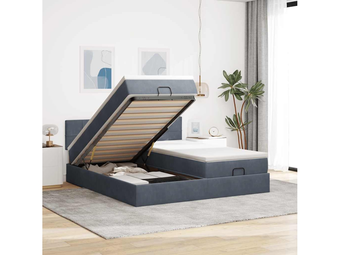 Vidaxl Estrutura Cama Otomana Colchões 160x200 Cm Cinzento Escuro