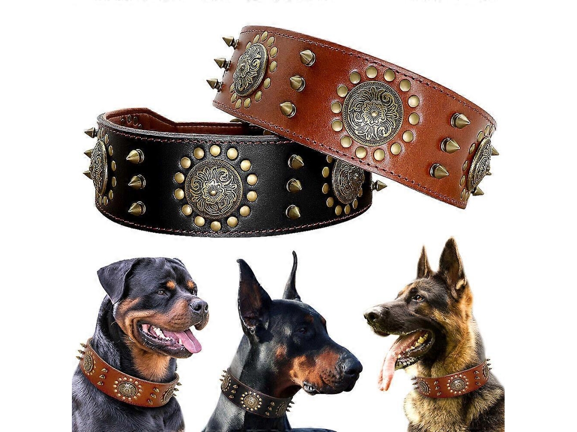 Colar De Cão De Couro Legítimo Acolchoado Com Tachas Retrôcolourblack