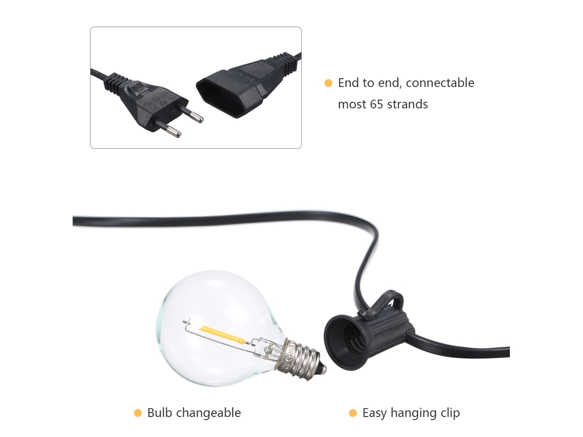 Luzes em Fio LED G40 2 Pacotes IP44 Resistente à Água 13m para Jardim Festas Natal