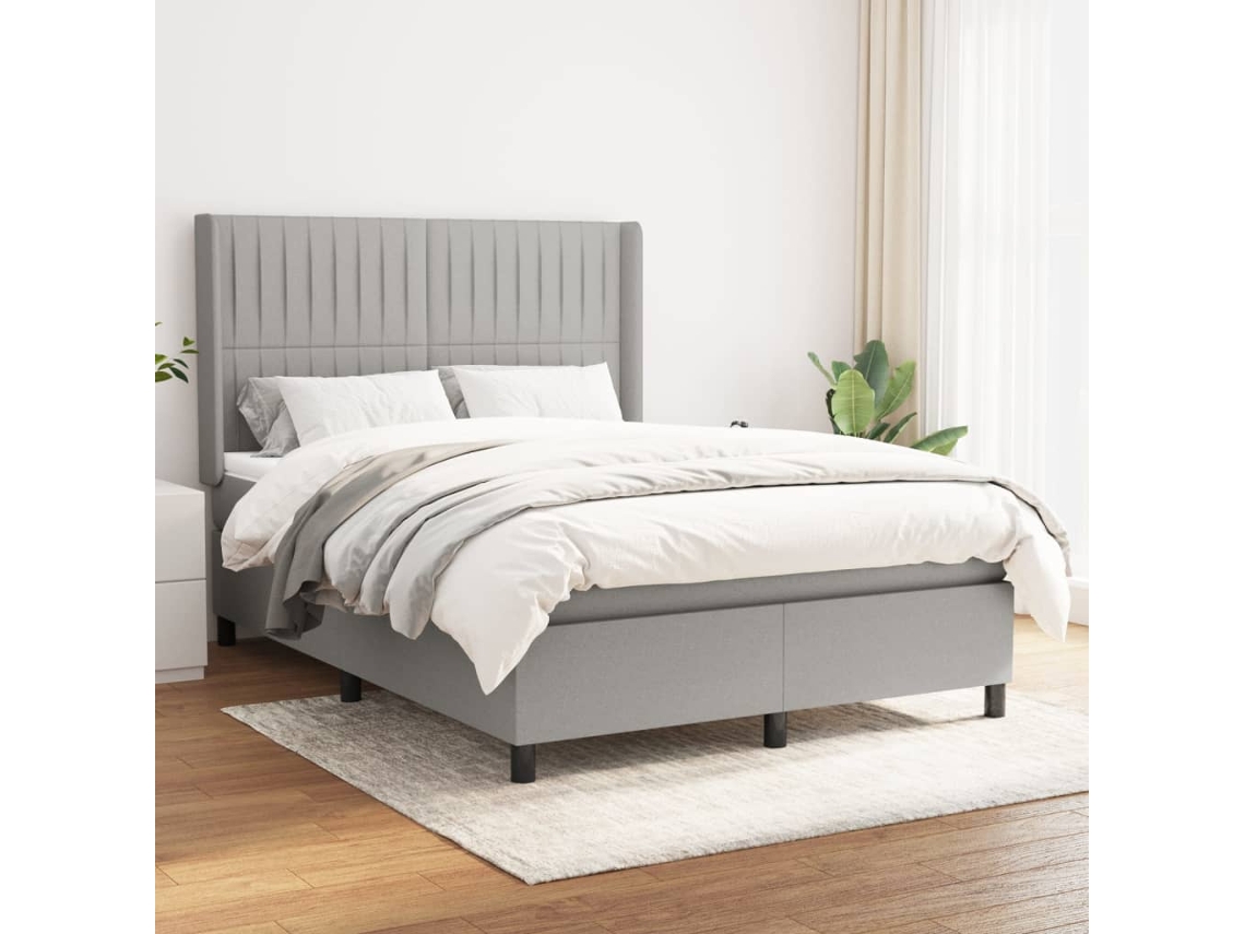 Vidaxl Cama Com Molas/colchão 140x190 Cm Tecido Cinzento-claro