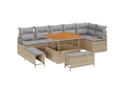 Conjunto 9 Conjunto De Sofá De Jardim Vidaxl Bege Vime Pe (287 X 122 X 85 Cm)