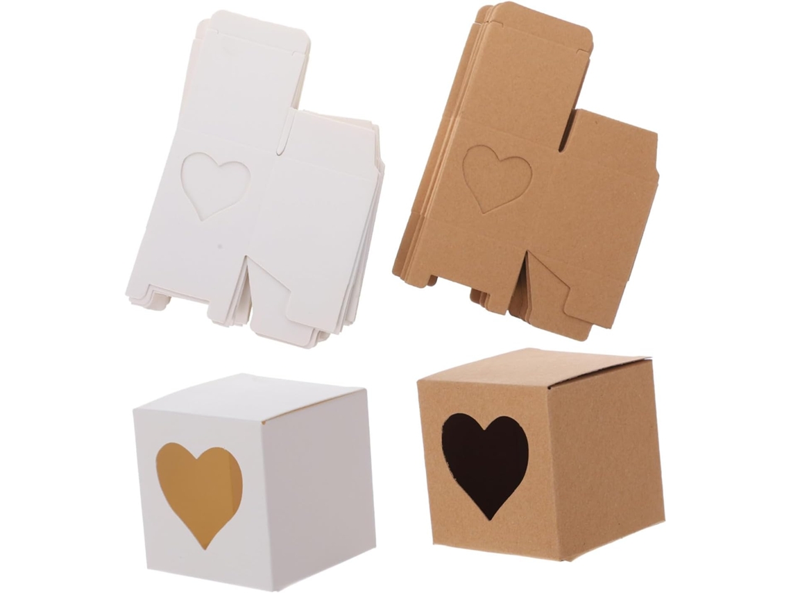 Caixa Quadrada De Papel Kraft Em Formato De Coração, 5 Cm