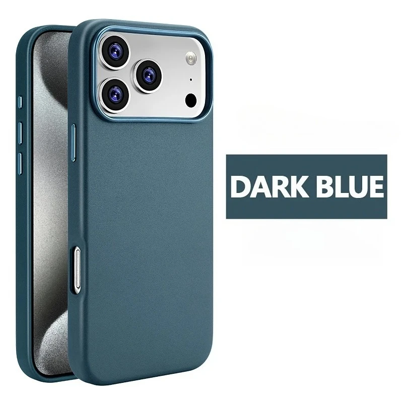 (azul Escuro, Iphone 17 Pro Max) Capa De Celular Premium Em Couro Genuíno Com Forte Fixação Magnética Para Carregamento Sem Fio.