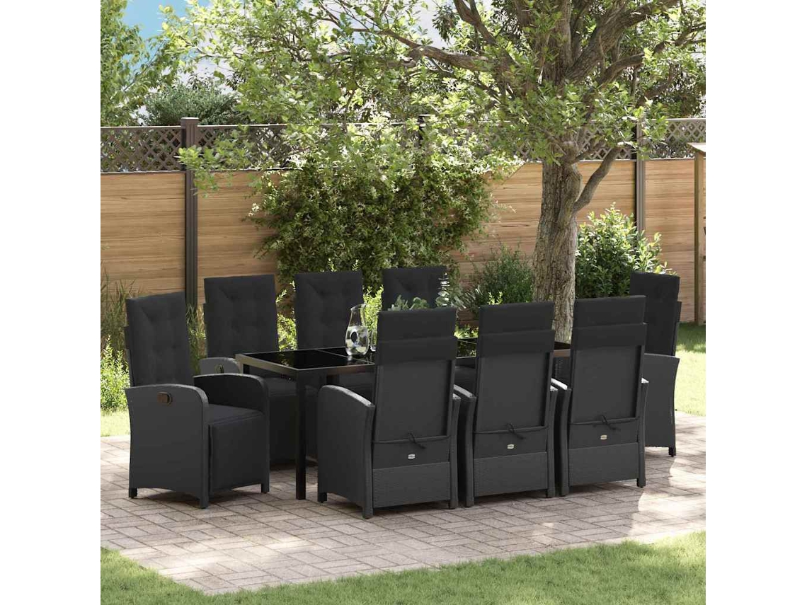 Vidaxl Conjunto De Jantar Para Jardim 9 Unid. Preto Vime Pe