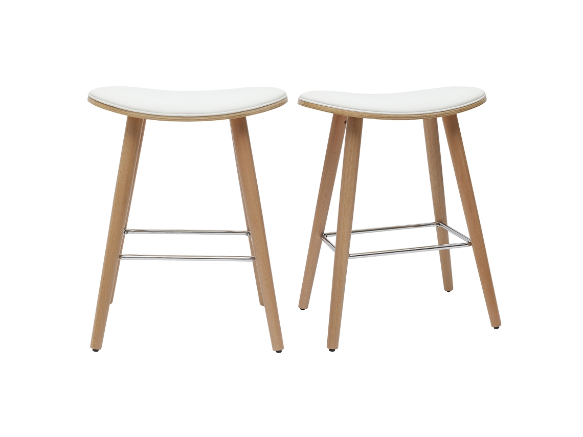 Conjunto de 2 bancos de cozinha de madeira clara e branca 65 cm Meadow MILIBOO