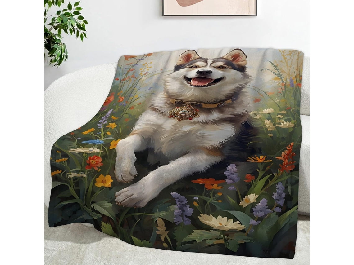 Manta Husky Estampa Buquê de Flores 220x240 Cm Multifuncional Macia Aconchegante em Flanela Ideal para Escritó
