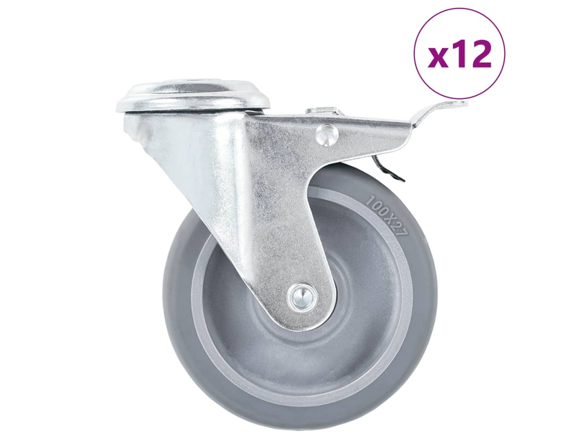 Vidaxl 12 Pcs Rodas Giratórias Com Orifício Para Parafuso 100 Mm