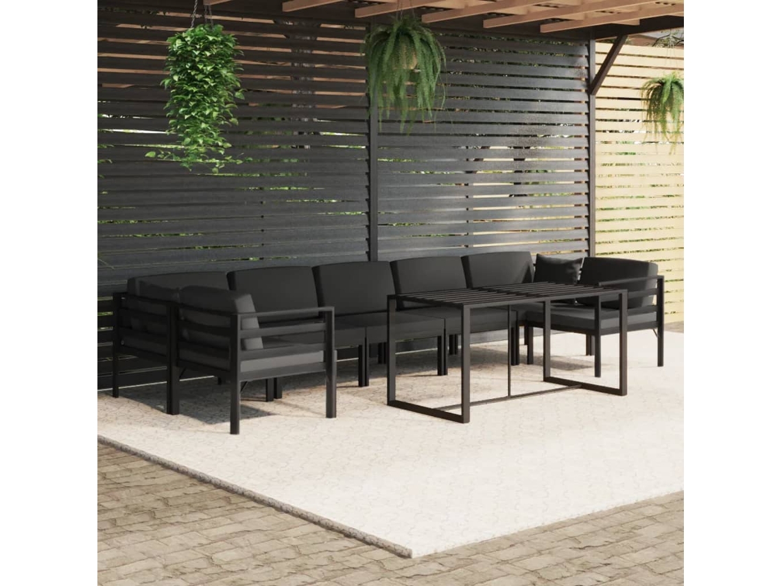 Vidaxl 8 Pcs Conjunto Lounge Jardim Com Almofadões Alumínio Antracite