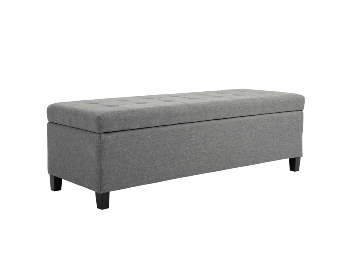 Banco de Armazenamento Linho Sintético (100% Poliéster), Espuma, Mdf e Madeira Eucalipto Cor Cinzento Homcom