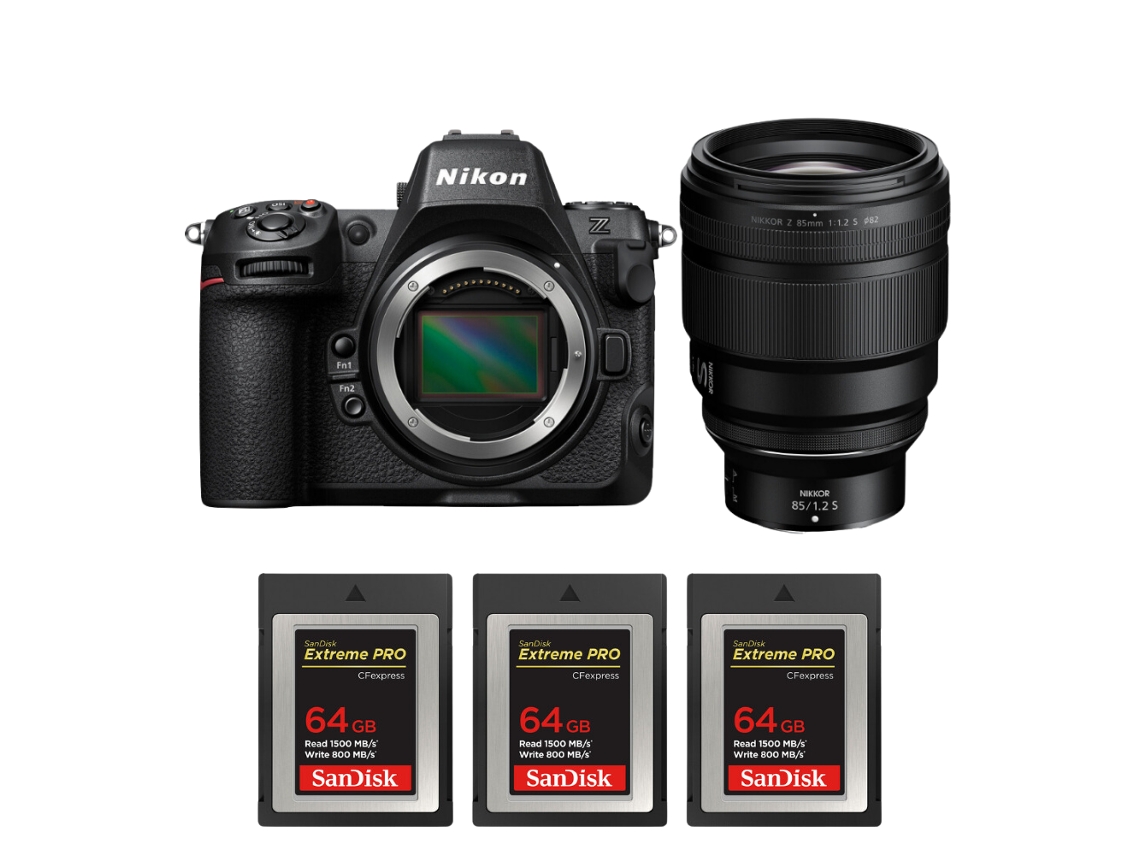 Z8 + Z 85mm F/1.2 S + 3 Sandisk 64gb Extreme Pro Cfexpress Type B Máquina Fotográfica Híbrida Full frame + Ebook Pricedirect NIKON