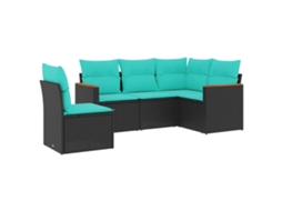 Conjunto de Sofá de Jardim de 5 Peças com Almofadas em Rattan Sintético Preto MAISON EXCLUSIVE