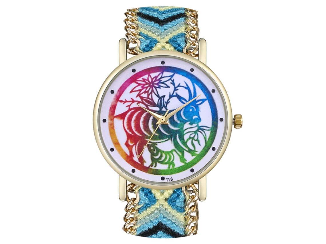 Reloj De Cuarzo Con Correa Tejida, Dial De Papel Recortado, Unisex Zhoulianfa