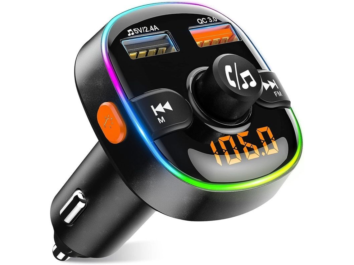 2026-transmissor Fm Para Carro Bluetooth 5.0, Teumi Luz 7 Cores Carregador Dual Usb Qc3.0 2.4a Csr Xtr