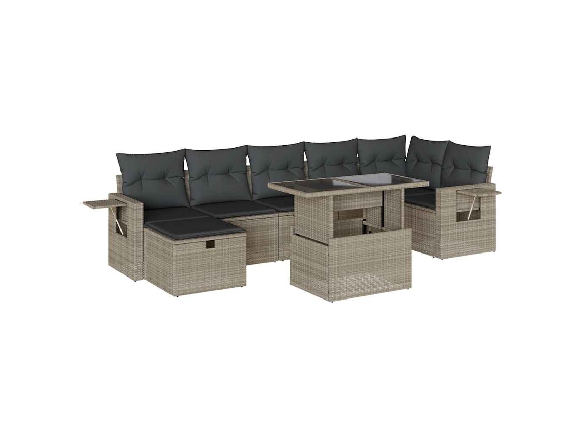 Conjunto 8 sofás jardim c/ almofadões VIDAXL vime PE cinzento-claro