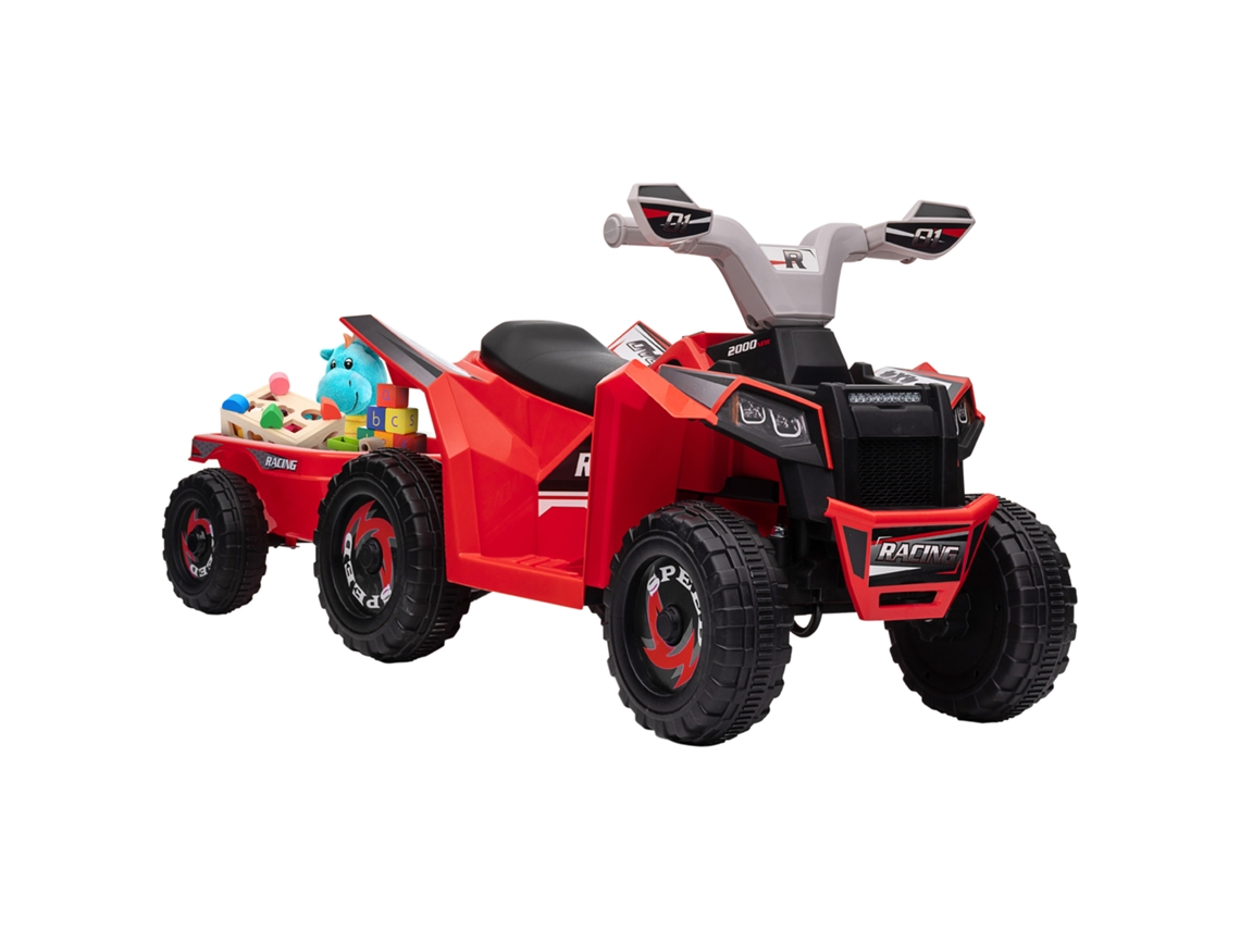 Quadriciclo Elétrico com 6v Infantil com Reboque e Velocidade 2,5 Km/h na Cor Vermelho VOLTEDGE