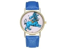 Relógio unissex casual e estiloso com pulseira de couro marmorizado azul escuro.