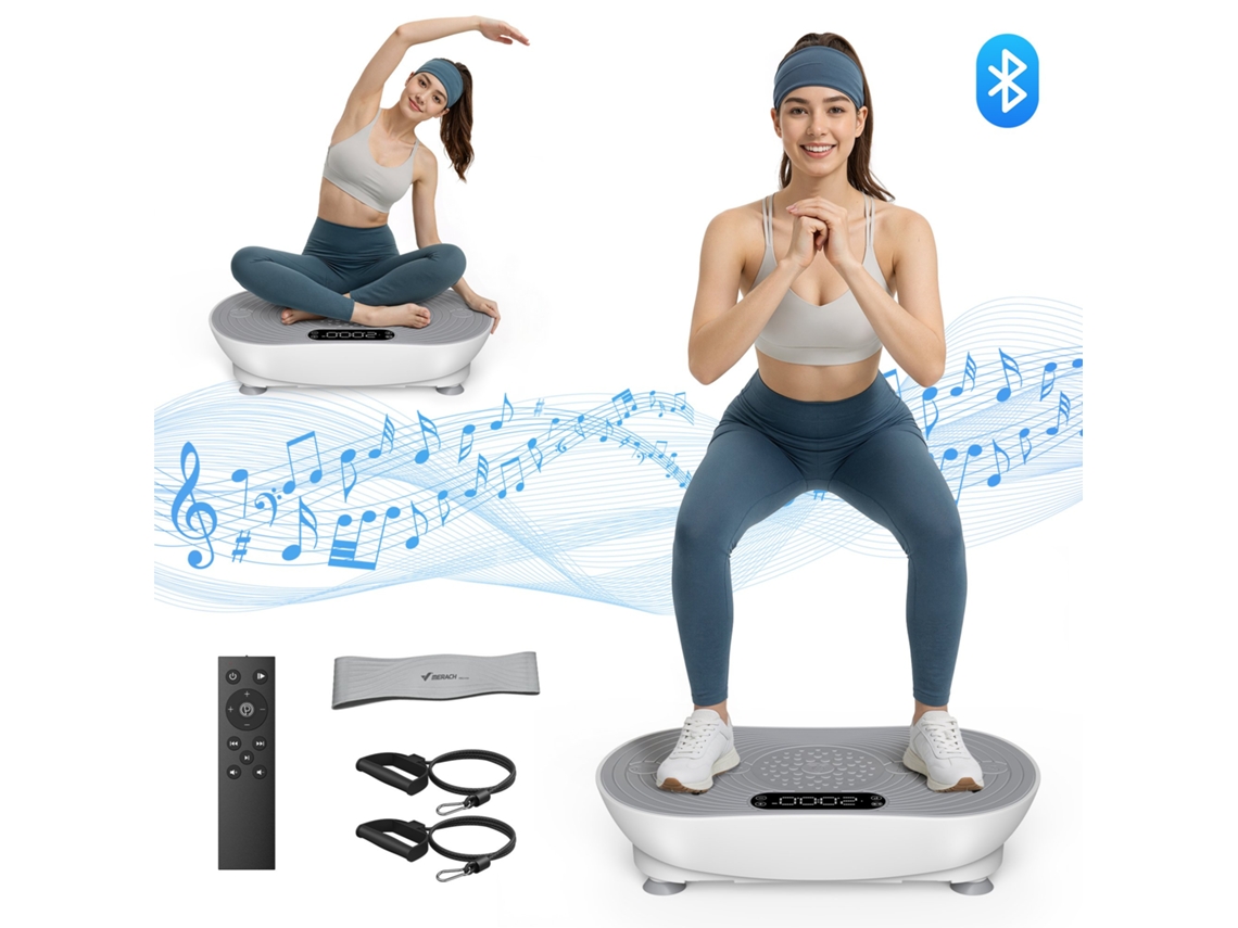 Plataforma Vibratória MERACH, 99 Níveis, Bluetooth, Controlo Remoto, Ecrã Tátil LED, Altifalante Integrado, Modo Duplo, Baixo Ruído, Máx 158kg