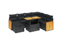 Conjunto de 8 Sofás de Jardim com Almofadões Vime Pe Preto MAISON EXCLUSIVE (N/A)
