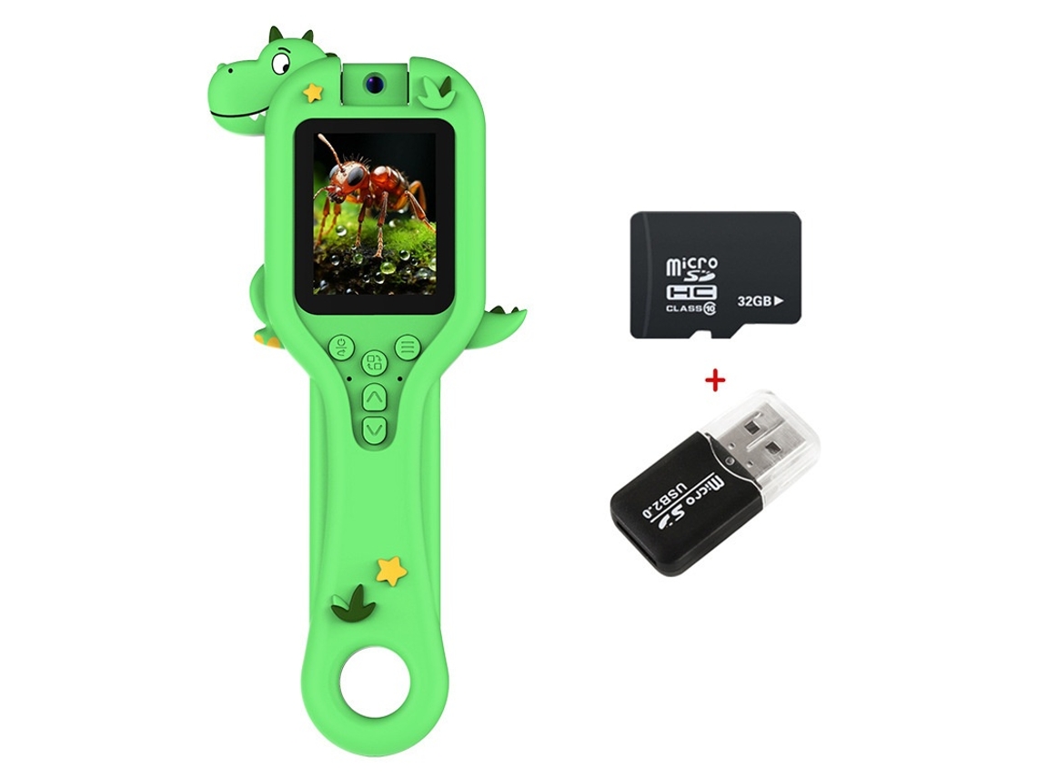 Lupa 500x, Ecrã De 2,0 Polegadas Com Cartão De 32 Gb E Leitor De Cartão (dinossauro Verde) Elysve