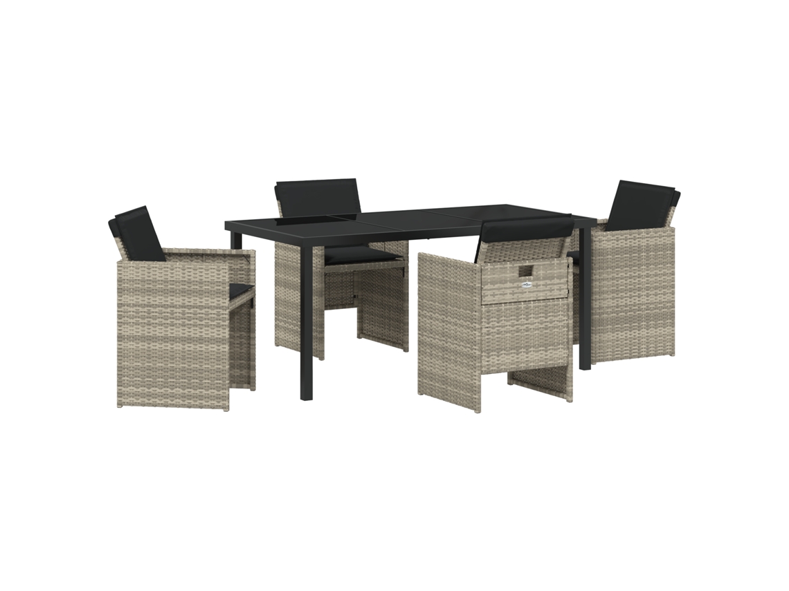 Conjunto 5 De Jantar De Vidaxl Para Jardim Com Almofadas Cinza Claro Vime Pe