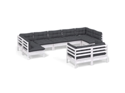 Conjunto de 9 Lounge de Jardim com Almofadões Pinho Maciço Branco MAISON EXCLUSIVE