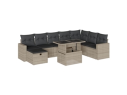 Conjunto 9 sofás jardim com almofadões VIDAXL vime PE cinzento-claro