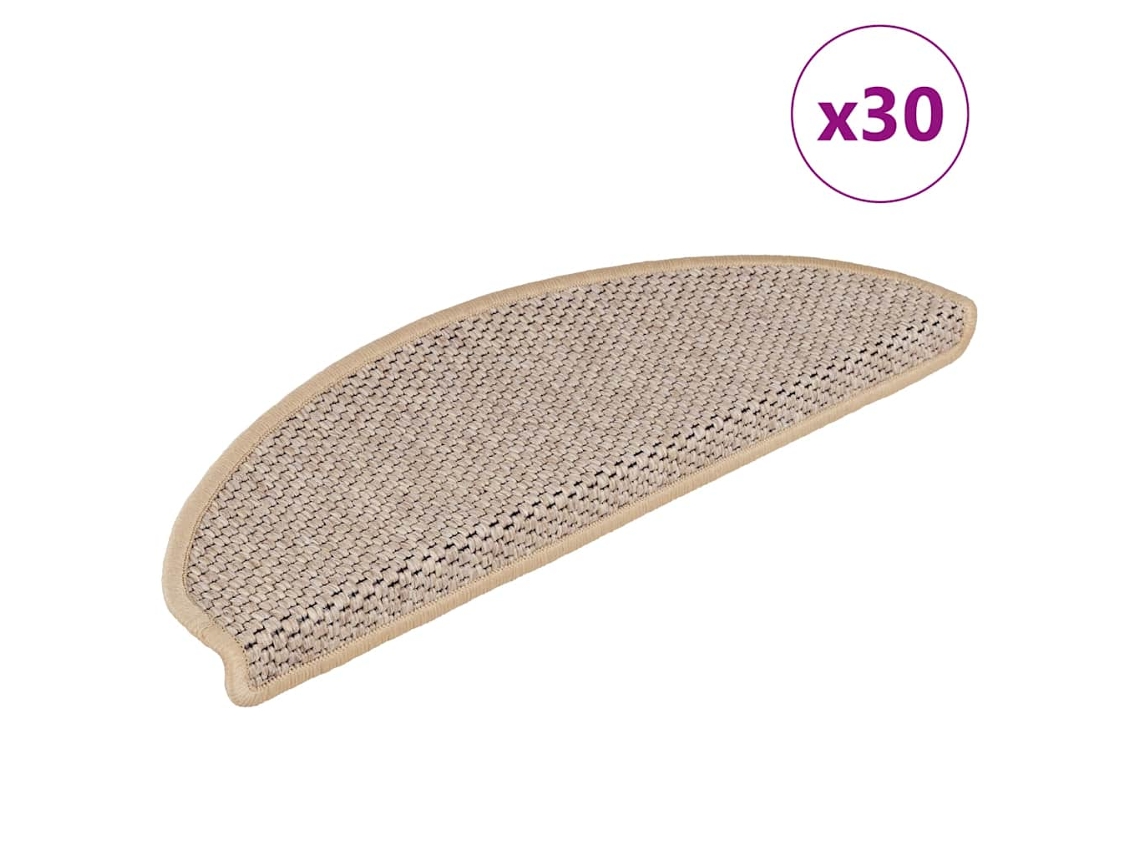 Vidaxl Tapetes Escada Adesivos Aspeto Sisal 30pcs 65x21x4cm Bege-claro