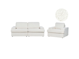 Conjunto De Sala De Estar Beliani Alla De Bouclé Blanco 208x112x86