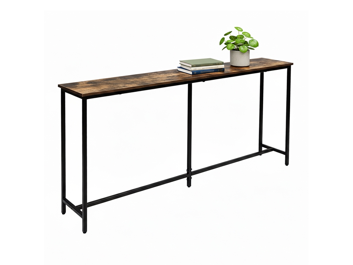 Mesa Consola Relaxdays, Axlxp: 80,5x160x20 Cm, Mesa De Apoio Industrial, Entrada E Sala, Metal E Mdf, Castanho/preto