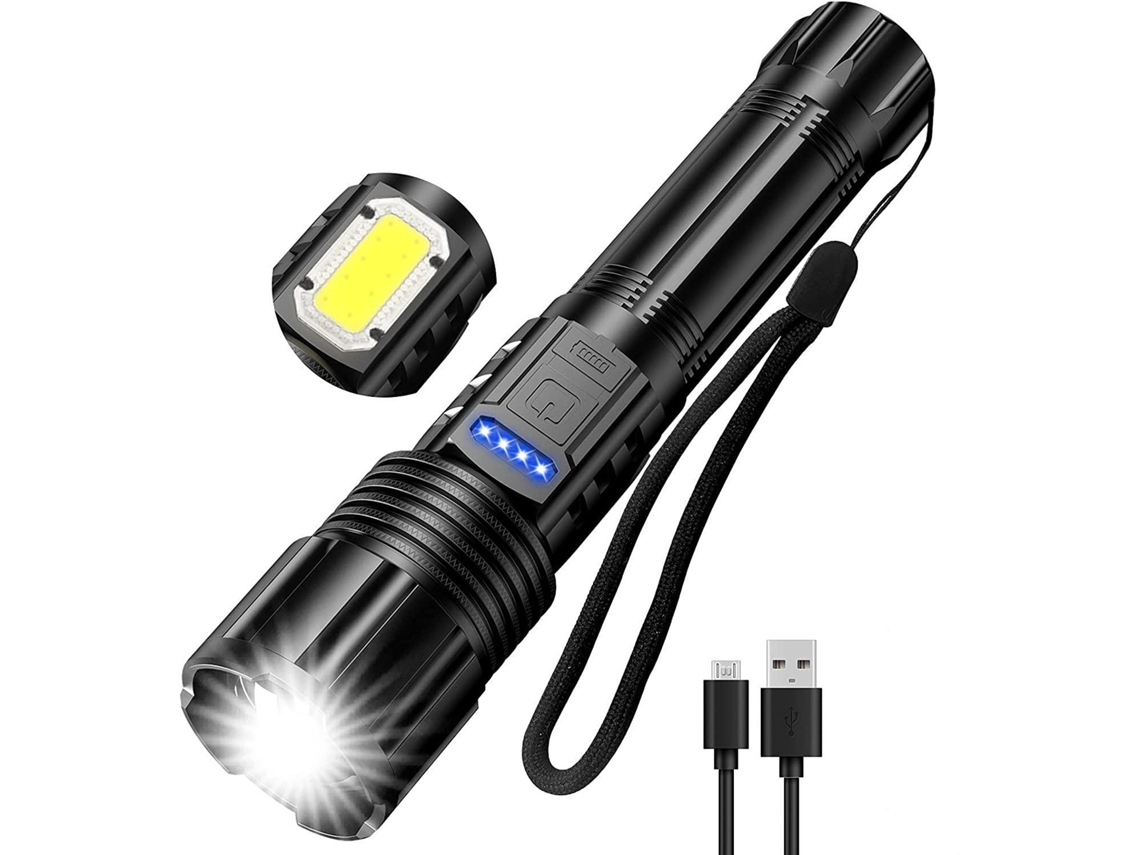 Conjunto De Lanterna Com Bateria 18650 Cabo Usb Em Caixa Branca*