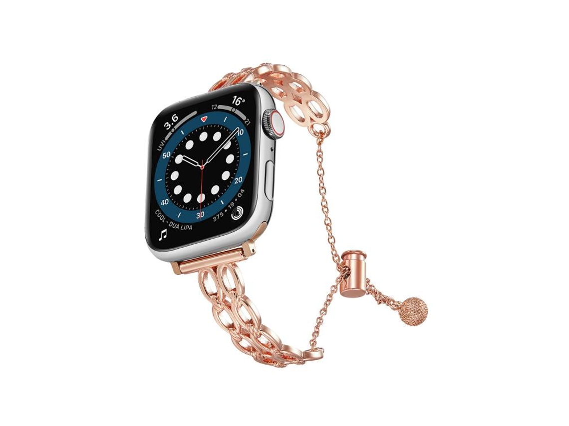 Bracelete Para Apple Watch 42/41/40/38mm - Liga De Zinco Com Corrente Dupla Ouro Rosa