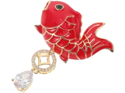 Broche De Peixe Vermelho Do Ano Novo Chinês, Acessório Decorativo De Lapela Com Cristais.
