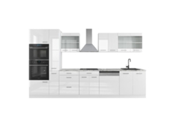 Cozinha R-Line, 350 cm com armário alto, PT Mármore, branco brilhante/branco, Vicco