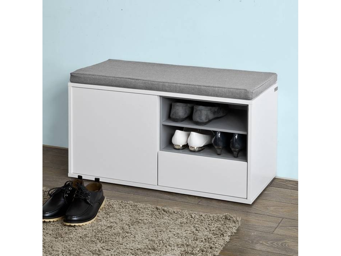 Banco Armário de Sapatos SOBUY Branco e Cinzento (80x46x35cm)