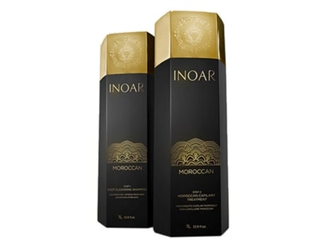 Sistema de Alisamento Capilar Marroquino-Brasileiro BRAZILIANHAIRPRODUCTS Inoar Champô e Queratina (2 x 1 L)