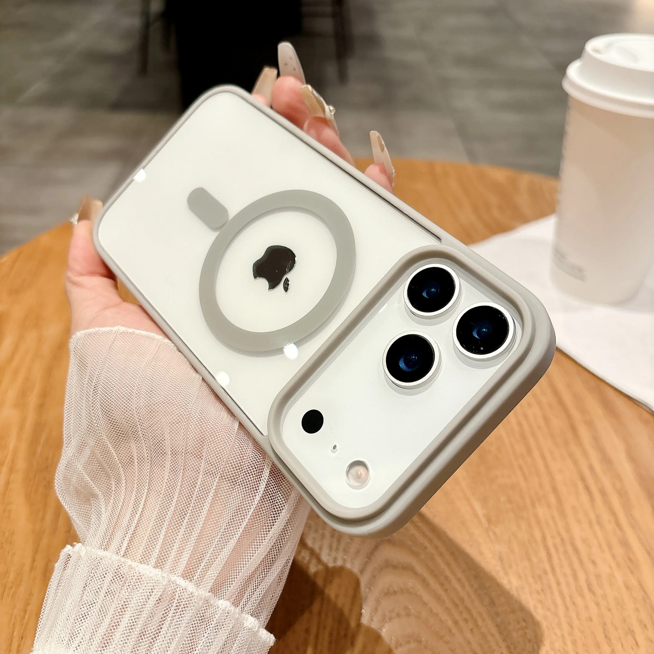 (cinza, Iphone 13 Pro Max) Capa De Celular Simples Em Acrílico Transparente, Compatível Com Carregamento Sem Fio Magnético, Textura Fosca.