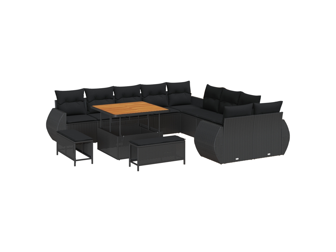 Conjunto 13 Sofá De Jardim Vidaxl Preto Vime Pe (307 X 289 X 85 Cm)