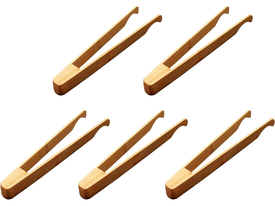 Conjunto De 5 Pinças Bambu Reutilizáveis E Resistentes Ao Calor Para Torradas Longas Servir, Churrascos E Frutas 30, 5cm