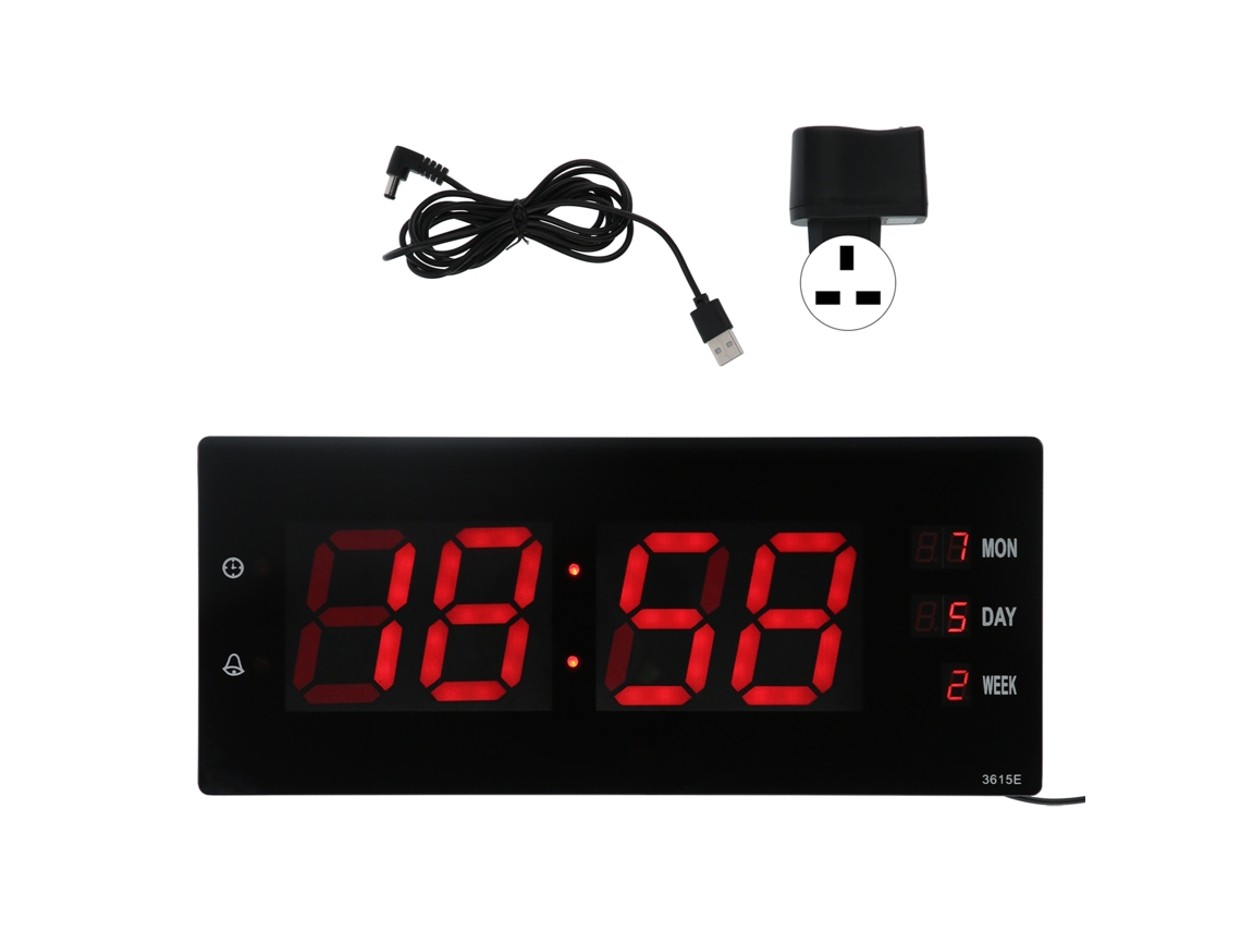 Reloj Digital de Pared Con Luz Nocturna, Temperatura Y Calendario, 100‑240v Plug Uk para Hogar Y Oficina