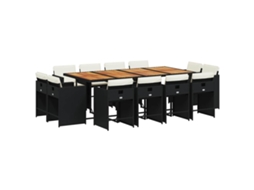 Maison Exclusive - 13 Pcs Conjunto De Jantar P/jardim Com Almofadões Vime Pe Preto